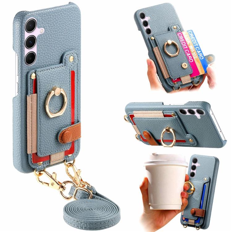 Portafoglio ad anello con texture litchi in pelle vegana + custodia per telefono in PC con tracolla, For Samsung Galaxy A36 5G, For Samsung Galaxy A16 5G / 4G, For Samsung Galaxy A25 5G / 4G
