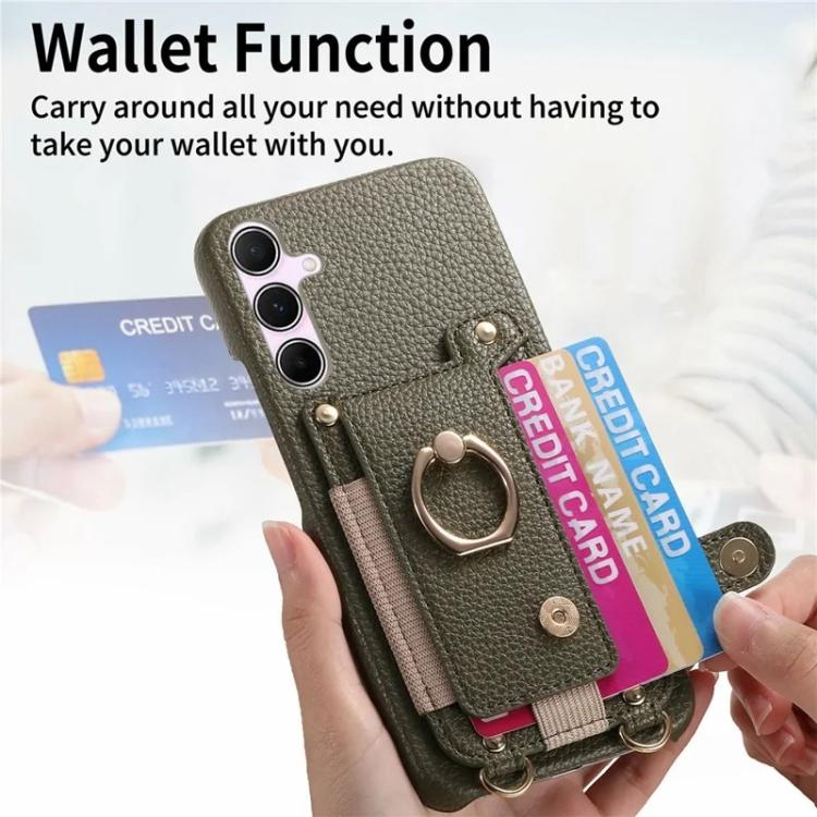 Portafoglio ad anello con texture litchi in pelle vegana + custodia per telefono in PC con tracolla, For Samsung Galaxy A57 5G, For Samsung Galaxy A56 5G, For Samsung Galaxy A26 5G
