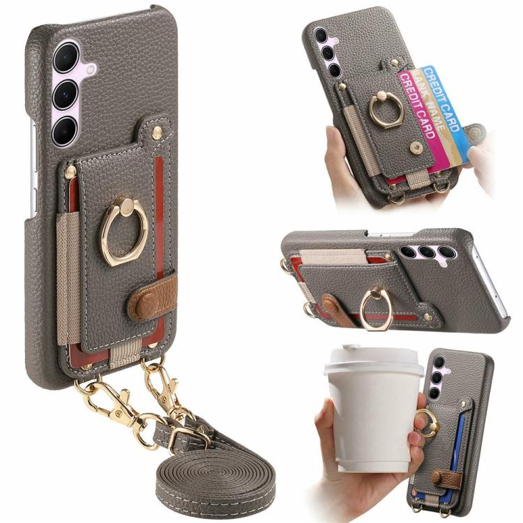 Portafoglio ad anello con texture litchi in pelle vegana + custodia per telefono in PC con tracolla, For Samsung Galaxy A57 5G, For Samsung Galaxy A56 5G, For Samsung Galaxy A26 5G
