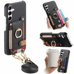 Portafoglio con anello effetto litchi in pelle vegana + custodia per telefono in PC con tracolla, For Samsung Galaxy S25+ 5G, For Samsung Galaxy S25 Ultra 5G, For Samsung Galaxy S24 5G