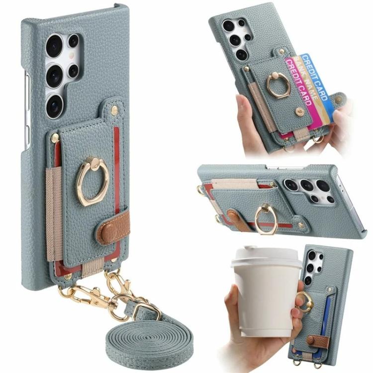 Portafoglio con anello effetto litchi in pelle vegana + custodia per telefono in PC con tracolla, For Samsung Galaxy S26+ 5G, For Samsung Galaxy S26 Ultra 5G, For Samsung Galaxy S25 5G
