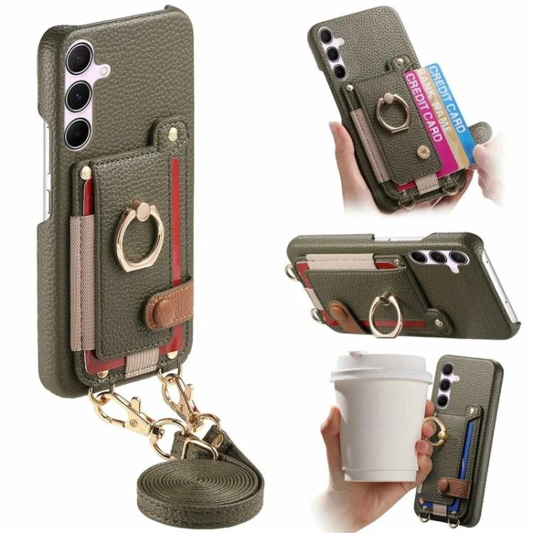 Portafoglio con anello effetto litchi in pelle vegana + custodia per telefono in PC con tracolla, For Samsung Galaxy S26+ 5G, For Samsung Galaxy S26 Ultra 5G, For Samsung Galaxy S25 5G