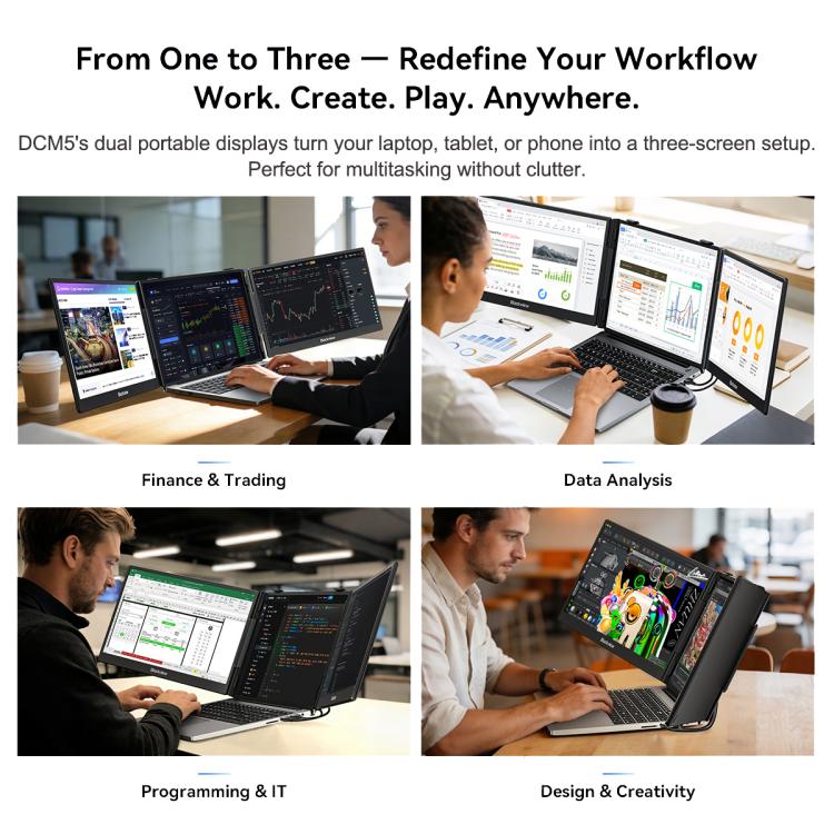 Blackview DCM5 14 inch Dual Monitor Portable Laptop Screen Extender with Speaker, DCM5