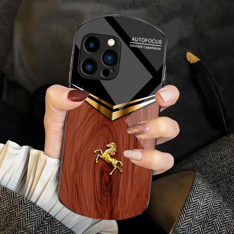 Custodia TPU PC e vetro temperato con motivo cavallo per iPhone 1