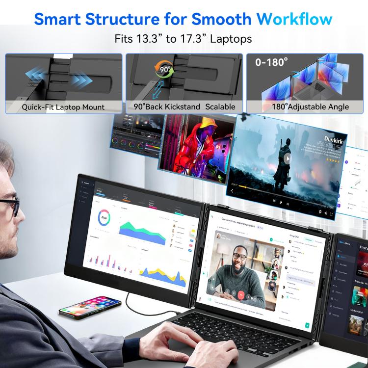 Blackview DCM6 Pro 14 inch Dual Screen Portable Laptop Extension Monitor with Stand, DCM6 Pro