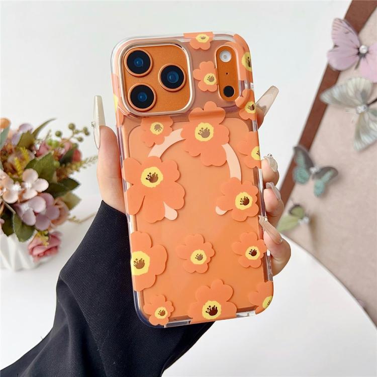 Custodia magnetica TPU e PC con motivo floreale per iPhone