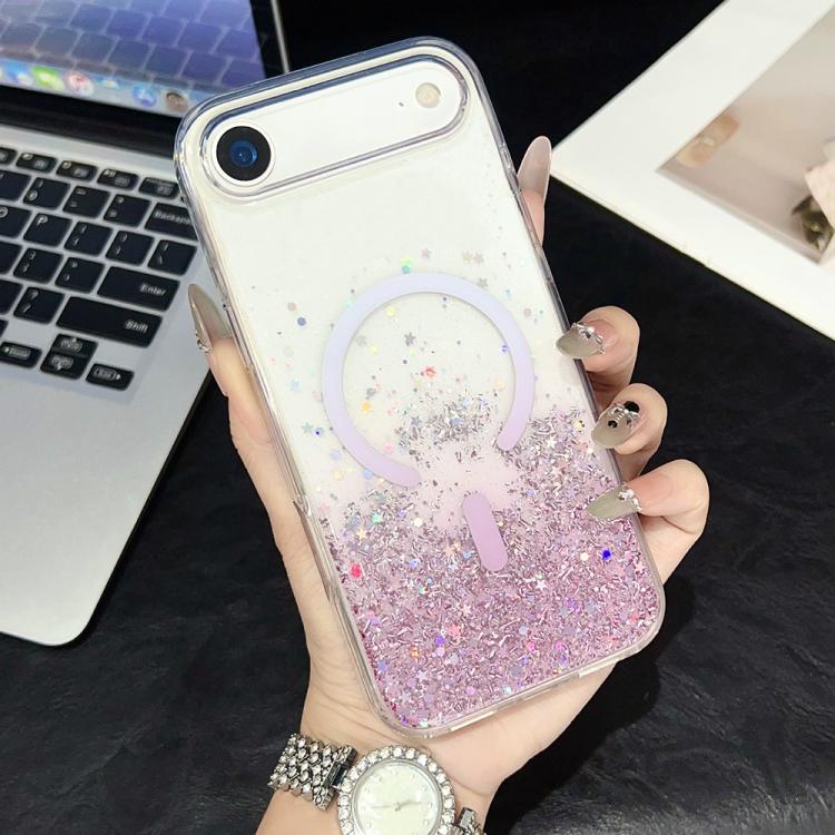 Custodia magnetica in TPU trasparente con glitter per iPhone