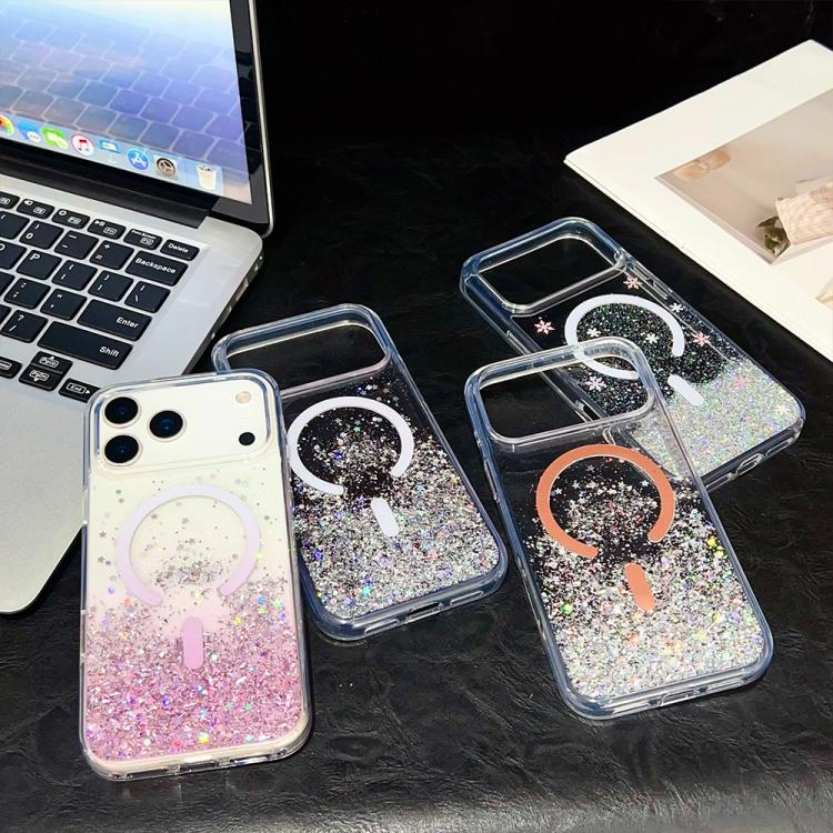 Custodia magnetica in TPU trasparente con glitter per iPhone