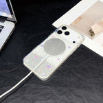 Custodia magnetica in TPU trasparente con glitter per iPhone