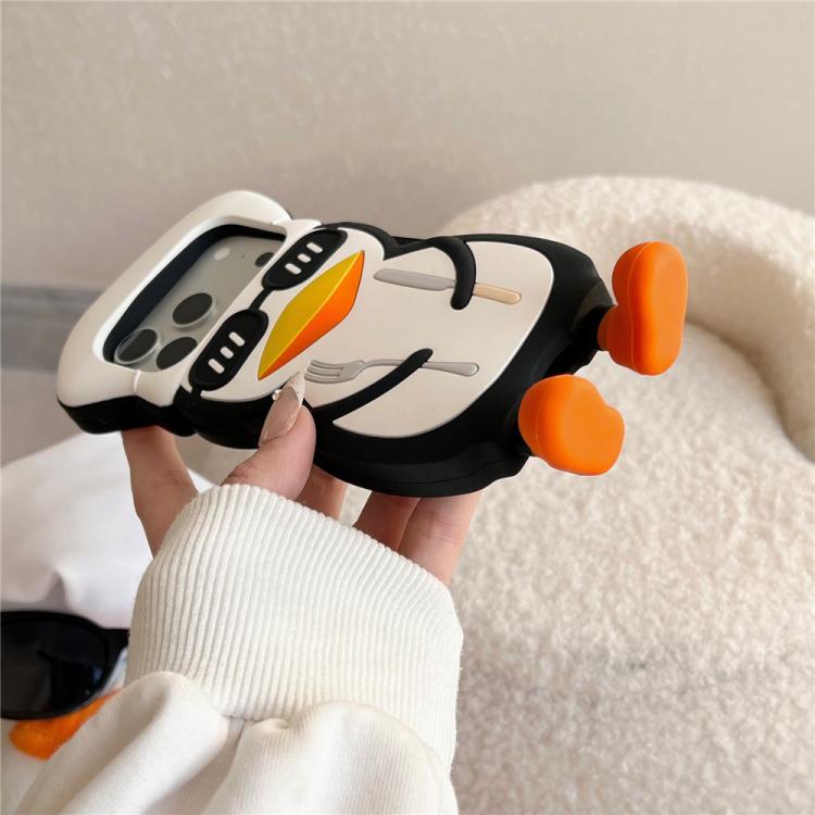 Custodia silicone antiurto con design pinguino per iPhone