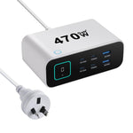 Caricabatterie multifunzione GaN da 470 W YMX-615-LCD470W con 4 porte Type-C e 2 porte USB., AU Plug, EU Plug, UK Plug, US Plug