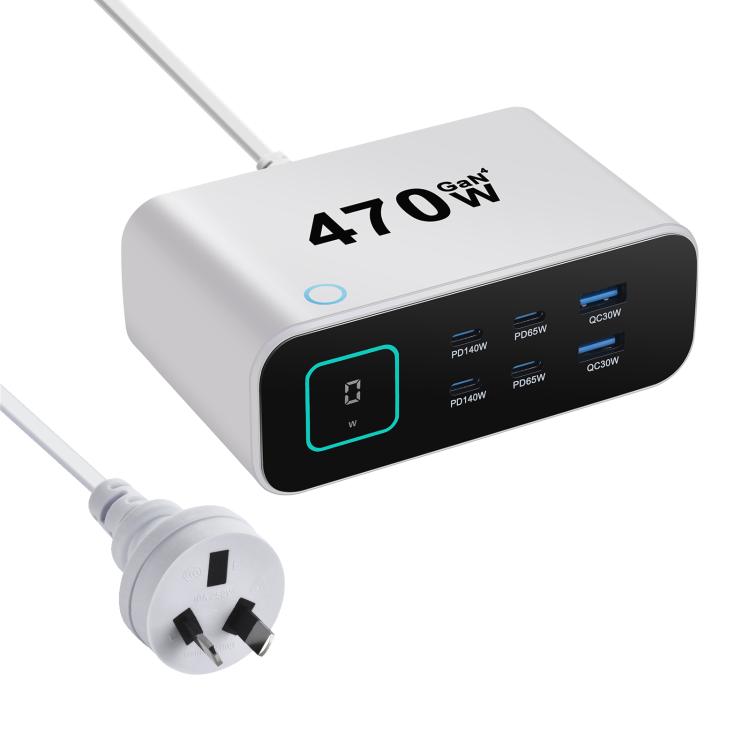 Caricabatterie multifunzione GaN da 470 W YMX-615-LCD470W con 4 porte Type-C e 2 porte USB., AU Plug, EU Plug, UK Plug, US Plug