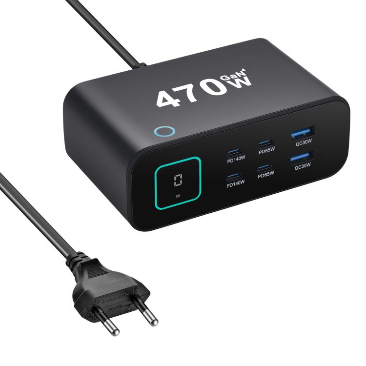Caricabatterie multifunzione GaN da 470 W YMX-615-LCD470W con 4 porte Type-C e 2 porte USB., AU Plug, EU Plug, UK Plug, US Plug