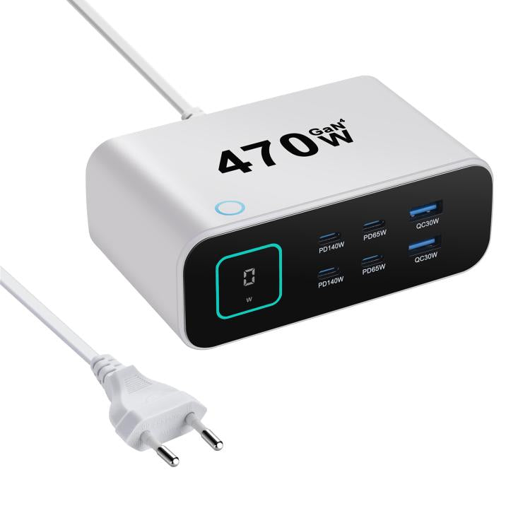Caricabatterie multifunzione GaN da 470 W YMX-615-LCD470W con 4 porte Type-C e 2 porte USB., AU Plug, EU Plug, UK Plug, US Plug