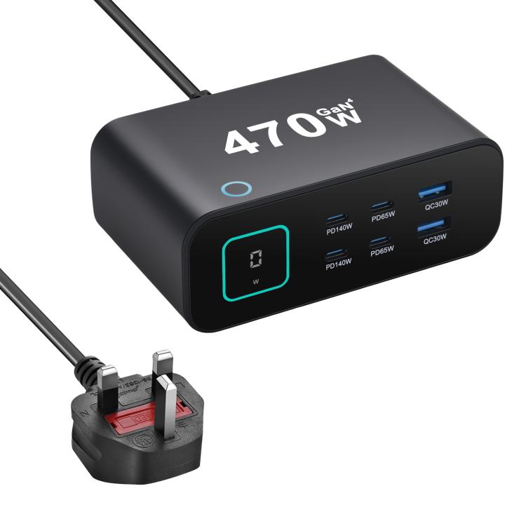 Caricabatterie multifunzione GaN da 470 W YMX-615-LCD470W con 4 porte Type-C e 2 porte USB., AU Plug, EU Plug, UK Plug, US Plug