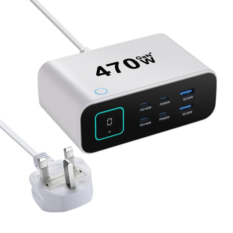 Caricabatterie multifunzione GaN da 470 W YMX-615-LCD470W con 4 porte Type-C e 2 porte USB., AU Plug, EU Plug, UK Plug, US Plug