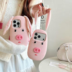 Simpatica custodia per telefono in silicone antiurto con orecchie di peluche a forma di maialino in 3D in stile cartone animato., For iPhone 17 Pro Max, For iPhone 17 Pro, For iPhone 17, For iPhone 16 Pro Max, For iPhone 16 Pro, For iPhone 16          ...