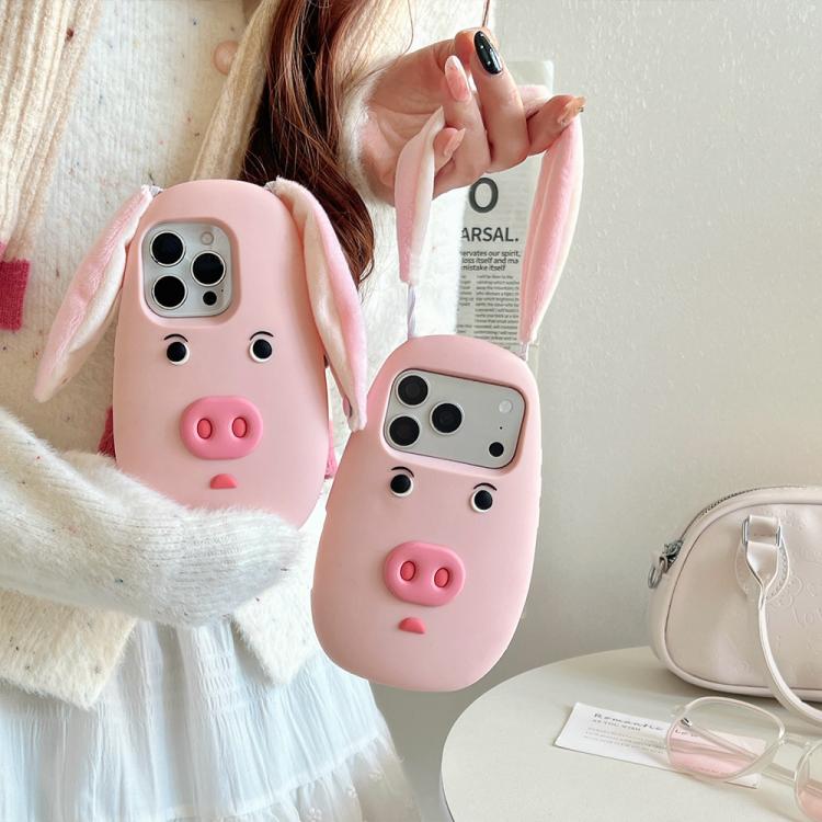 Simpatica custodia per telefono in silicone antiurto con orecchie di peluche a forma di maialino in 3D in stile cartone animato., For iPhone 17 Pro Max, For iPhone 17 Pro, For iPhone 17, For iPhone 16 Pro Max, For iPhone 16 Pro, For iPhone 16          ...