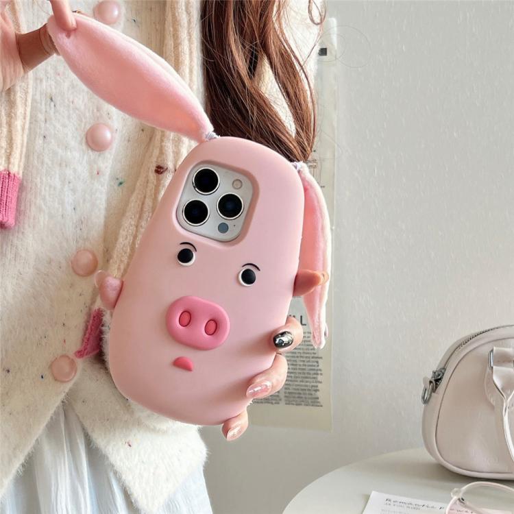Simpatica custodia per telefono in silicone antiurto con orecchie di peluche a forma di maialino in 3D in stile cartone animato., For iPhone 17 Pro Max, For iPhone 17 Pro, For iPhone 17, For iPhone 16 Pro Max, For iPhone 16 Pro, For iPhone 16          ...