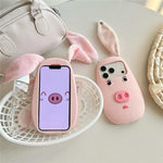 Simpatica custodia per telefono in silicone antiurto con orecchie di peluche a forma di maialino in 3D in stile cartone animato., For iPhone 17 Pro Max, For iPhone 17 Pro, For iPhone 17, For iPhone 16 Pro Max, For iPhone 16 Pro, For iPhone 16          ...
