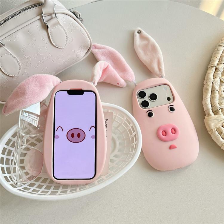 Simpatica custodia per telefono in silicone antiurto con orecchie di peluche a forma di maialino in 3D in stile cartone animato., For iPhone 17 Pro Max, For iPhone 17 Pro, For iPhone 17, For iPhone 16 Pro Max, For iPhone 16 Pro, For iPhone 16          ...