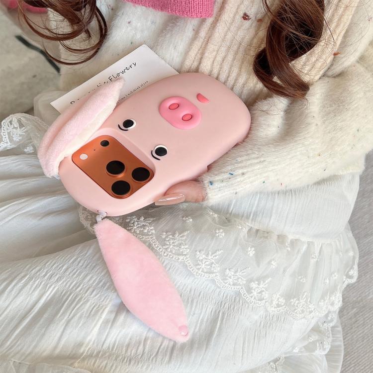 Simpatica custodia per telefono in silicone antiurto con orecchie di peluche a forma di maialino in 3D in stile cartone animato., For iPhone 17 Pro Max, For iPhone 17 Pro, For iPhone 17, For iPhone 16 Pro Max, For iPhone 16 Pro, For iPhone 16          ...