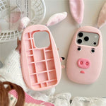 Simpatica custodia per telefono in silicone antiurto con orecchie di peluche a forma di maialino in 3D in stile cartone animato., For iPhone 17 Pro Max, For iPhone 17 Pro, For iPhone 17, For iPhone 16 Pro Max, For iPhone 16 Pro, For iPhone 16          ...