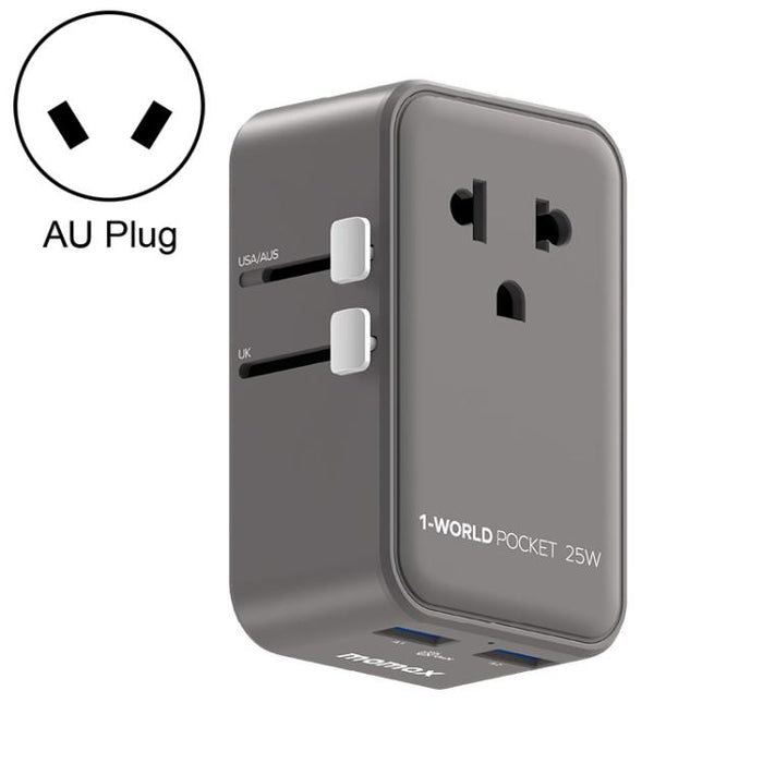Adattatore da viaggio universale ultrasottile GaN a 4 porte MOMAX UA32 1-World Pocket da 25 W, 1-World Pocket, 25 W., AU Plug, EU Plug, UK Plug, US Plug