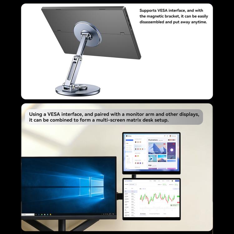 HAILESI S135 13.5 inch 2.2K 500nit Portable Monitor with Folding Stand