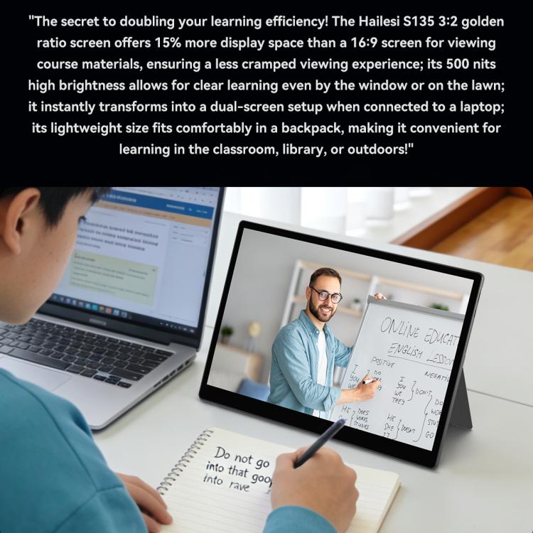 HAILESI S135 13.5 inch 2.2K 500nit Portable Monitor with Folding Stand