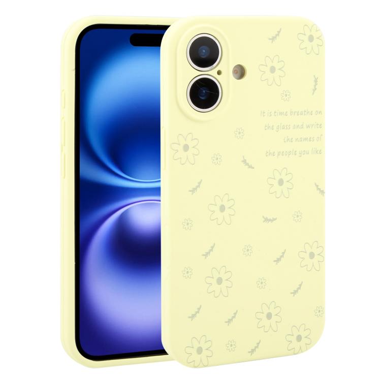 Custodia per telefono in silicone liquido con fori di precisione e stampa floreale a margherite., For iPhone 16 Pro Max, For iPhone 16 Pro, For iPhone 16 Plus, For iPhone 16