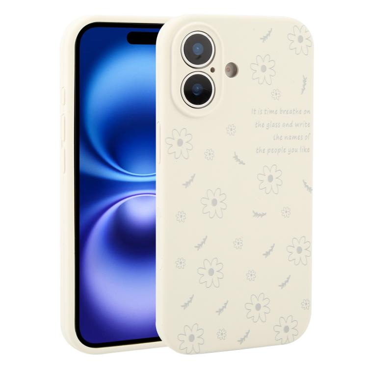 Custodia per telefono in silicone liquido con fori di precisione e stampa floreale a margherite., For iPhone 16 Pro Max, For iPhone 16 Pro, For iPhone 16 Plus, For iPhone 16