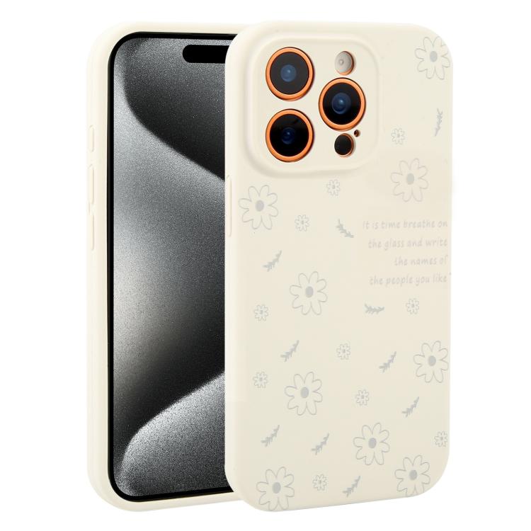 Custodia per telefono in silicone liquido con fori di precisione e stampa floreale a margherite., For iPhone 15 Pro Max, For iPhone 15 Pro, For iPhone 15 Plus, For iPhone 15
