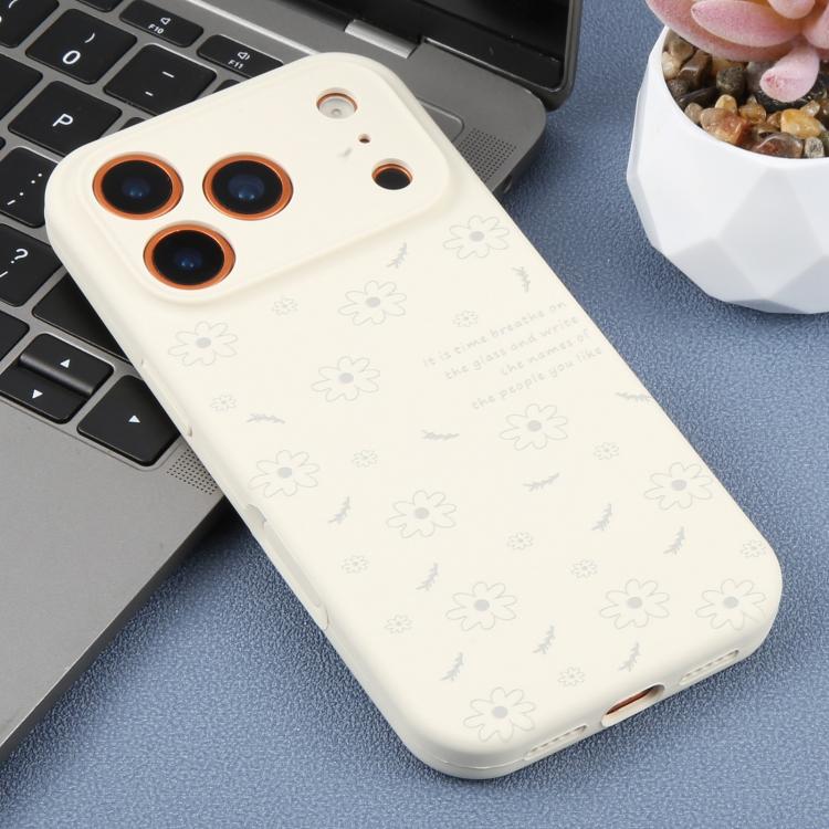 Custodia per telefono in silicone liquido con fori di precisione e stampa floreale a margherite., For iPhone 15 Pro Max, For iPhone 15 Pro, For iPhone 15 Plus, For iPhone 15