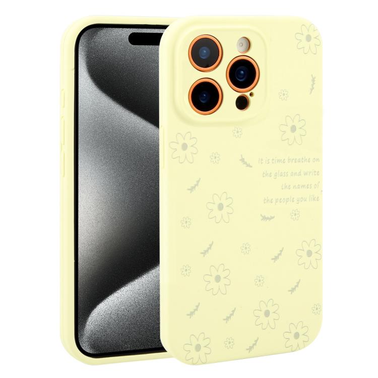 Custodia per telefono in silicone liquido con fori di precisione e stampa floreale a margherite., For iPhone 15 Pro Max, For iPhone 15 Pro, For iPhone 15 Plus, For iPhone 15
