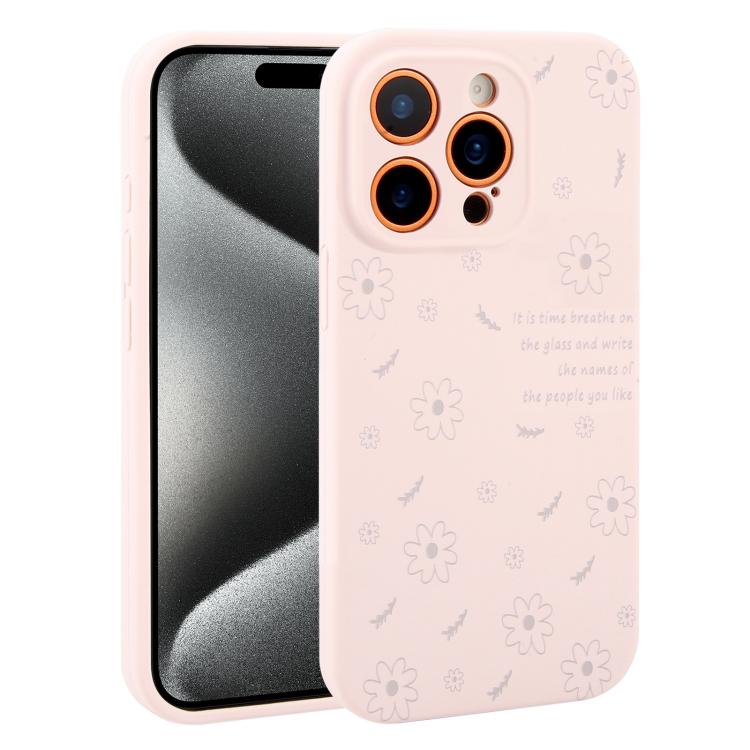Custodia per telefono in silicone liquido con fori di precisione e stampa floreale a margherite., For iPhone 15 Pro Max, For iPhone 15 Pro, For iPhone 15 Plus, For iPhone 15