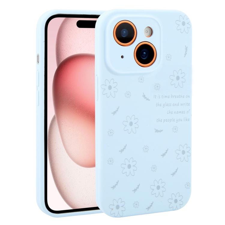 Custodia per telefono in silicone liquido con fori di precisione e stampa floreale a margherite., For iPhone 15 Pro Max, For iPhone 15 Pro, For iPhone 15 Plus, For iPhone 15