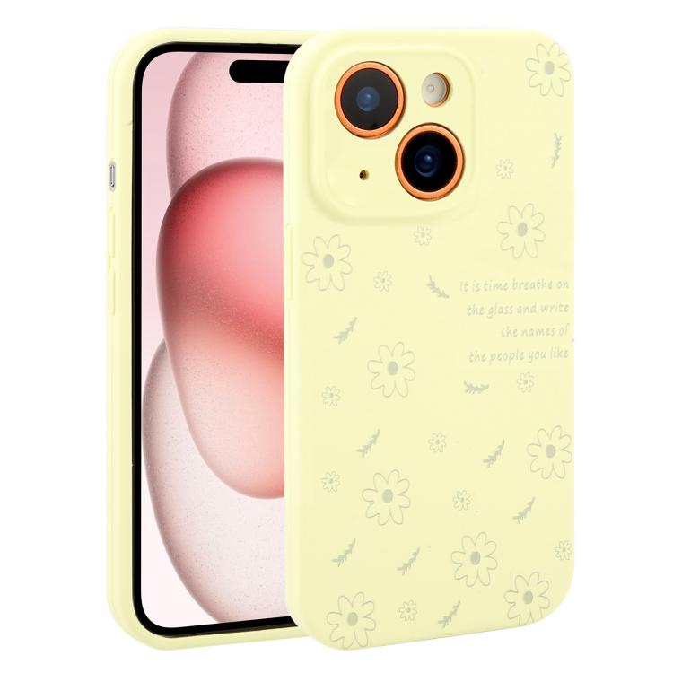 Custodia per telefono in silicone liquido con fori di precisione e stampa floreale a margherite., For iPhone 15 Pro Max, For iPhone 15 Pro, For iPhone 15 Plus, For iPhone 15