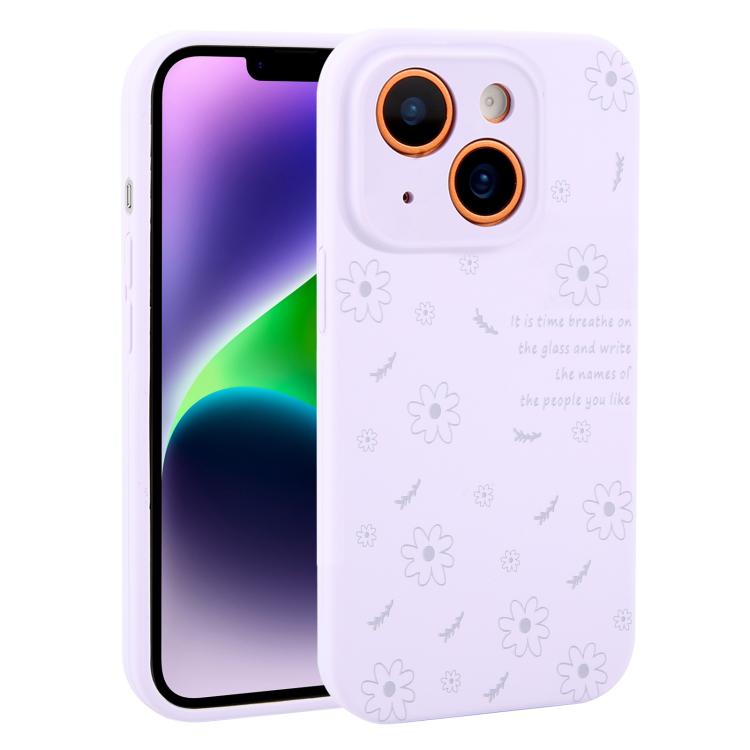 Custodia per telefono in silicone liquido con fori di precisione e stampa floreale a margherite., For iPhone 14 Plus, For iPhone 14, For iPhone 14 Pro, For iPhone 14 Pro Max