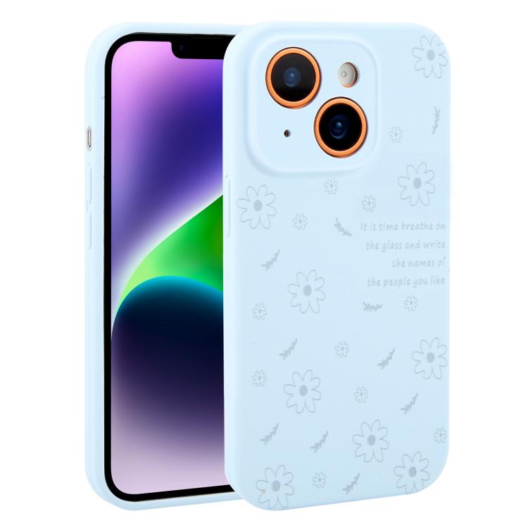 Custodia per telefono in silicone liquido con fori di precisione e stampa floreale a margherite., For iPhone 14 Plus, For iPhone 14, For iPhone 14 Pro, For iPhone 14 Pro Max