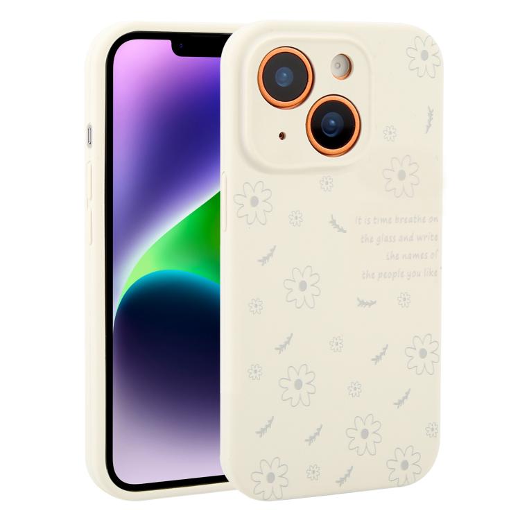 Custodia per telefono in silicone liquido con fori di precisione e stampa floreale a margherite., For iPhone 14 Plus, For iPhone 14, For iPhone 14 Pro, For iPhone 14 Pro Max