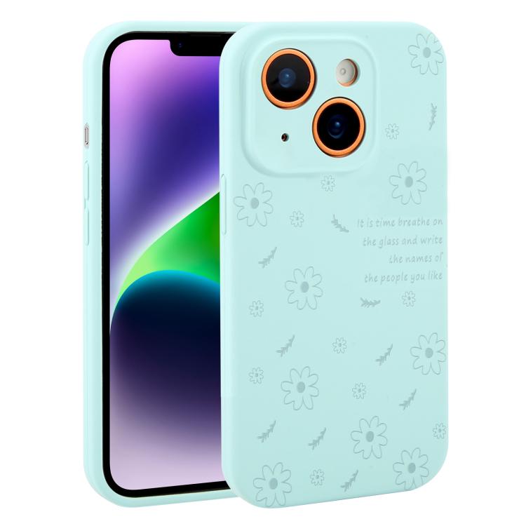 Custodia per telefono in silicone liquido con fori di precisione e stampa floreale a margherite., For iPhone 14 Plus, For iPhone 14, For iPhone 14 Pro, For iPhone 14 Pro Max