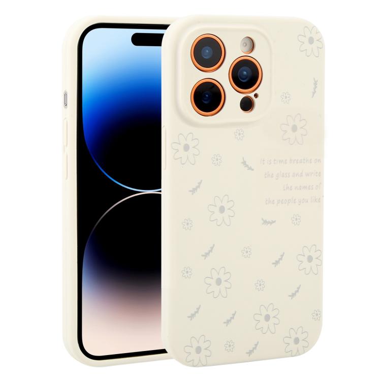 Custodia per telefono in silicone liquido con fori di precisione e stampa floreale a margherite., For iPhone 14 Plus, For iPhone 14, For iPhone 14 Pro, For iPhone 14 Pro Max