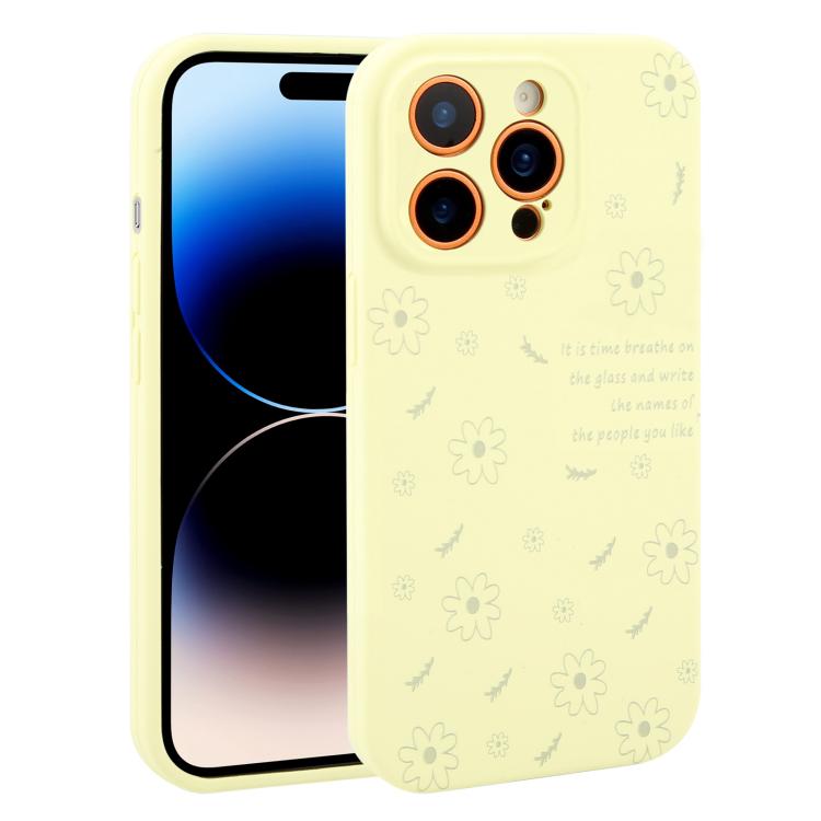 Custodia per telefono in silicone liquido con fori di precisione e stampa floreale a margherite., For iPhone 14 Plus, For iPhone 14, For iPhone 14 Pro, For iPhone 14 Pro Max
