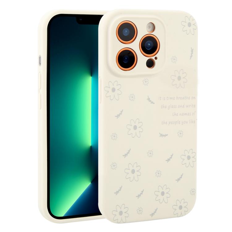Custodia per telefono in silicone liquido con fori di precisione e stampa floreale a margherite., For iPhone 13 Pro Max, For iPhone 13 Pro, For iPhone 13, For iPhone 12