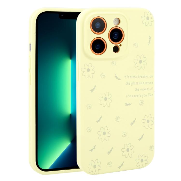 Custodia per telefono in silicone liquido con fori di precisione e stampa floreale a margherite., For iPhone 13 Pro Max, For iPhone 13 Pro, For iPhone 13, For iPhone 12