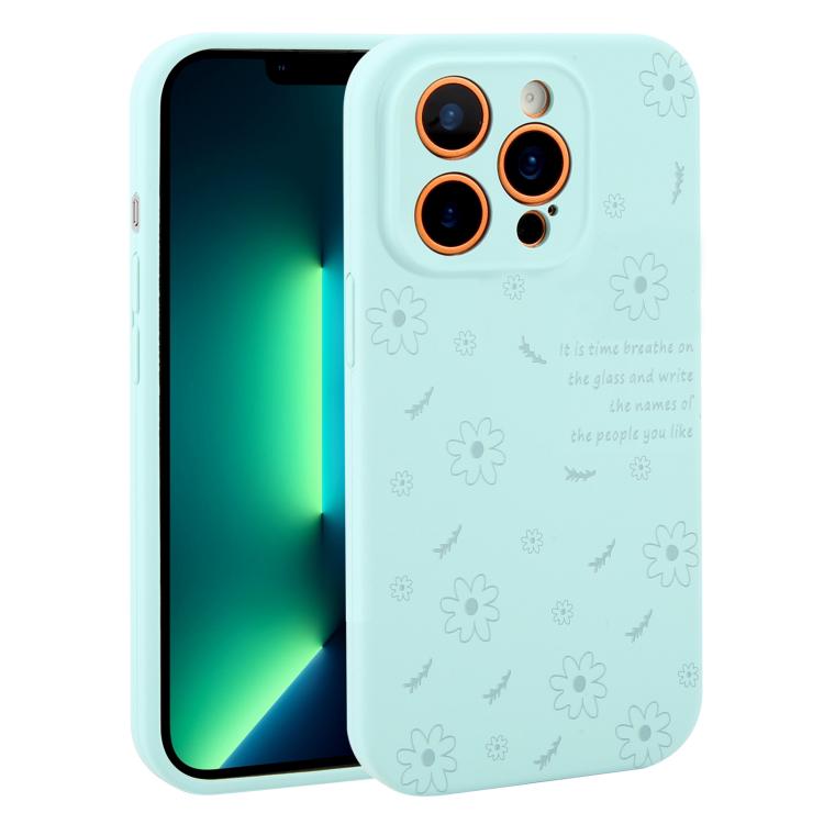 Custodia per telefono in silicone liquido con fori di precisione e stampa floreale a margherite., For iPhone 13 Pro Max, For iPhone 13 Pro, For iPhone 13, For iPhone 12