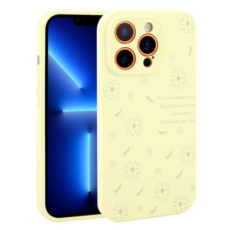 Custodia per telefono in silicone liquido con fori di precisione e stampa floreale a margherite., For iPhone 13 Pro Max, For iPhone 13 Pro, For iPhone 13, For iPhone 12