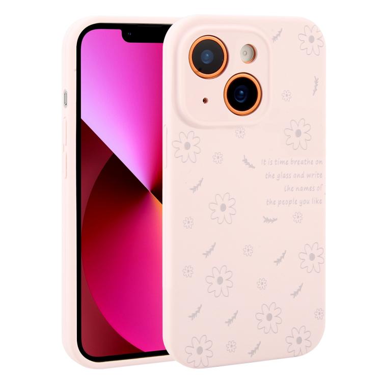 Custodia per telefono in silicone liquido con fori di precisione e stampa floreale a margherite., For iPhone 13 Pro Max, For iPhone 13 Pro, For iPhone 13, For iPhone 12