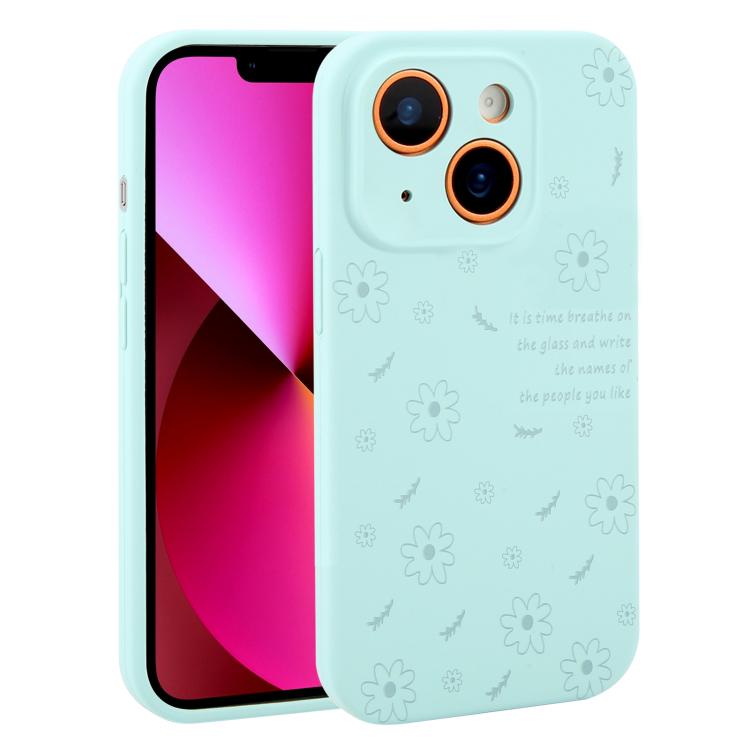 Custodia per telefono in silicone liquido con fori di precisione e stampa floreale a margherite., For iPhone 13 Pro Max, For iPhone 13 Pro, For iPhone 13, For iPhone 12
